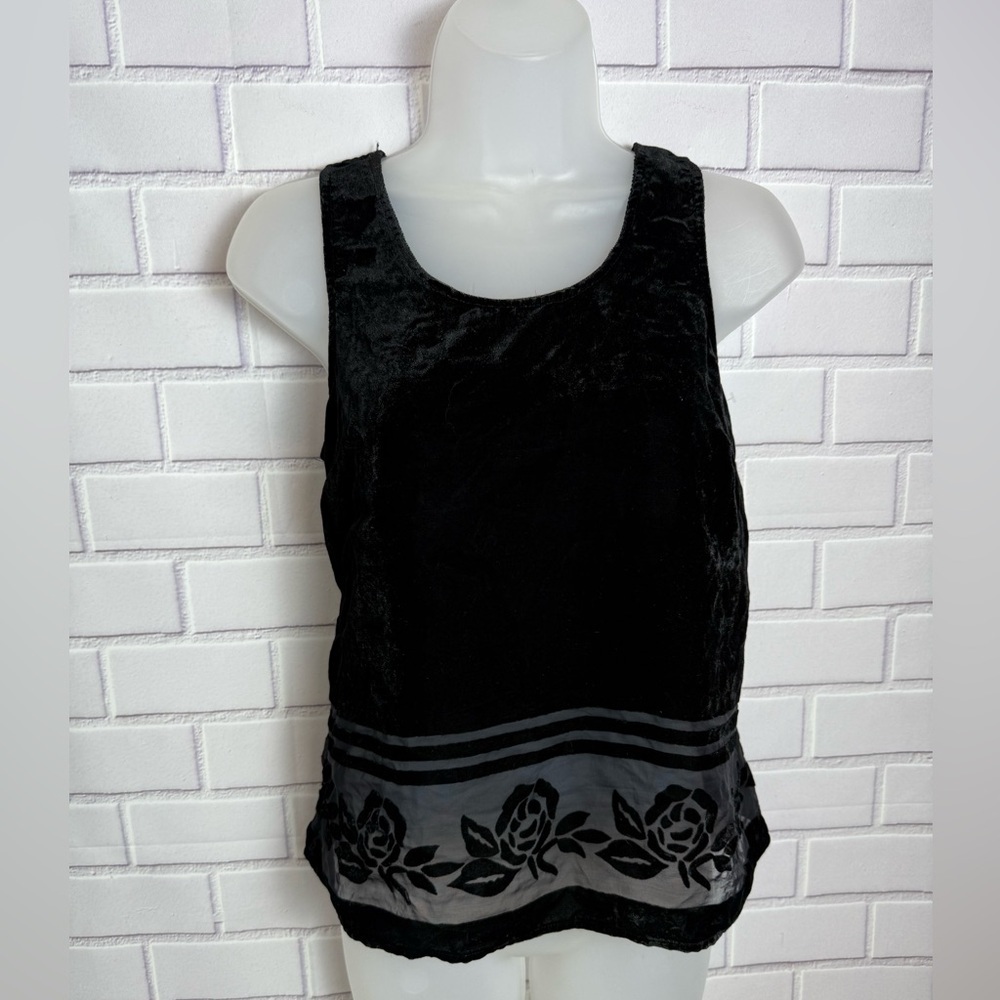 Made for Impulse Black Velvet & Sheer fairy  Floral Tank Top with Bow Back - XS